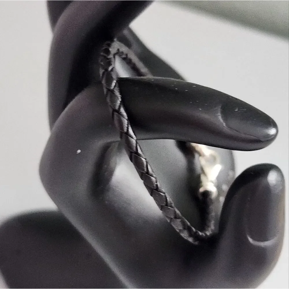 Black Braided Leather Bracelet 925 Silver